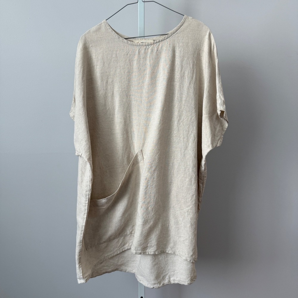 Elizabeth Suzann Harper sz OS short Sleeve TunicTop‎ 100% Linen Beige Lagenlook